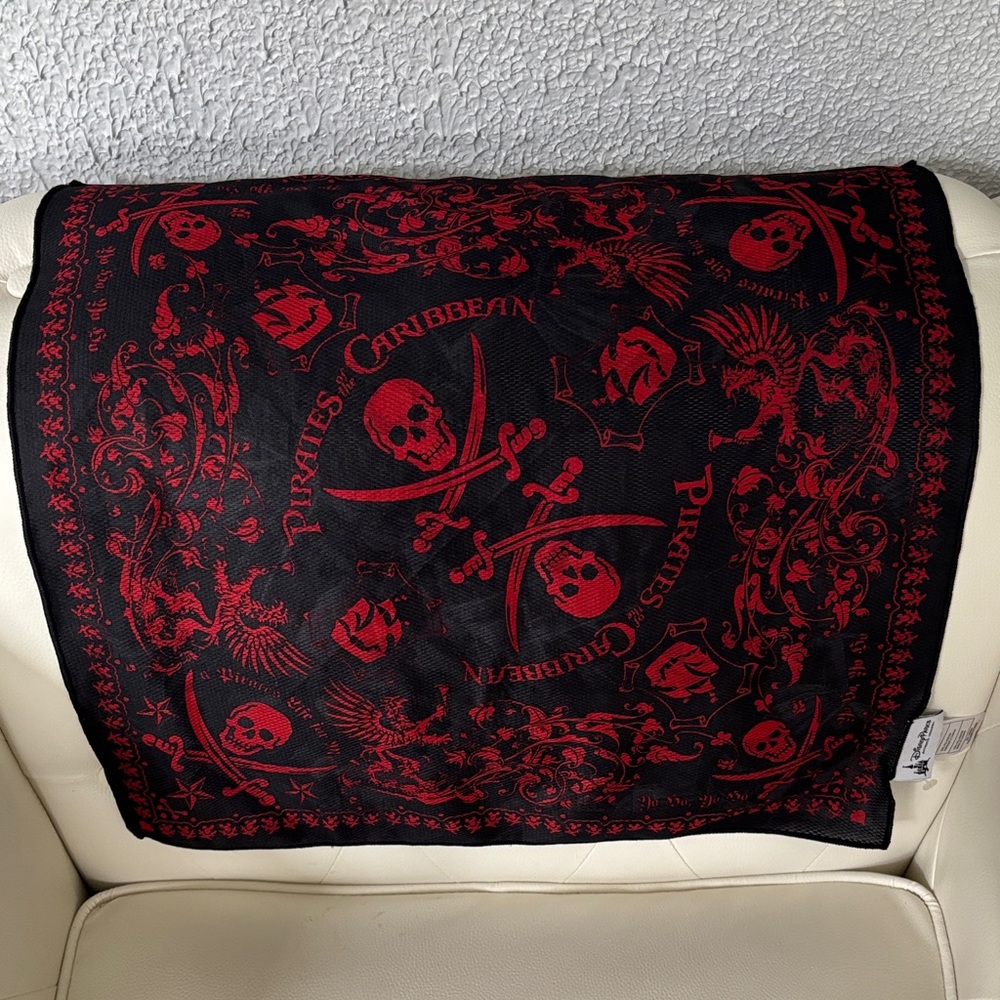 Pirates of the Caribbean Black & Red Skull Disney Scarf with Double Sided Spades - Picture 8 of 11